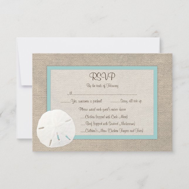 Sand Dollar Beach Wedding RSVP Card - Turquoise (Front)