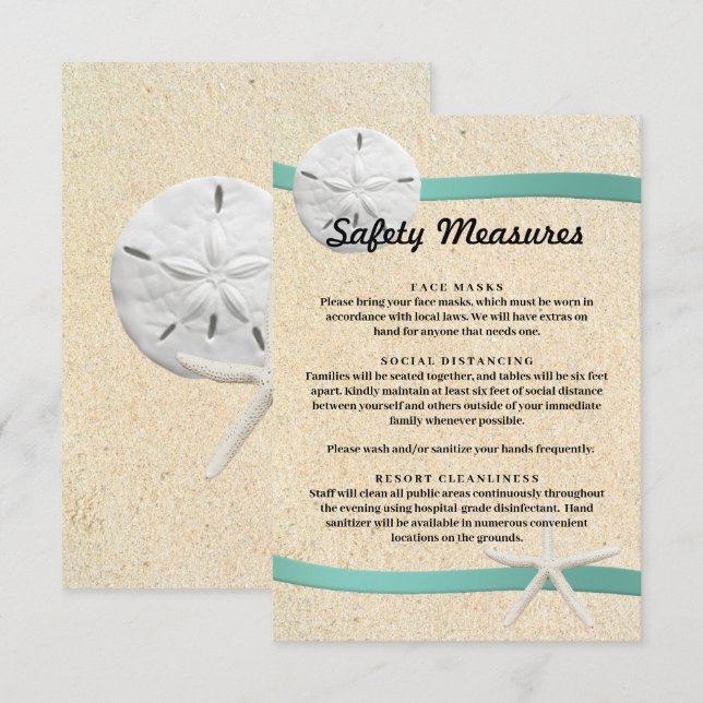 Sand Dollar Beach Wedding Safety Measures Enclosure Card (Front/Back)