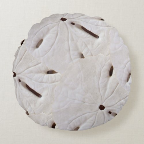 Sand Dollar Beach White Grey Trendy Coastal Cute Round Pillow