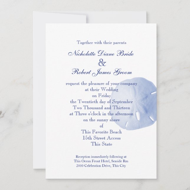Sand Dollar Blue Wedding Invitation (Front)