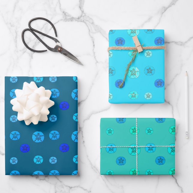 Sand Dollar Blue Wrapping Paper Sheets (Front)