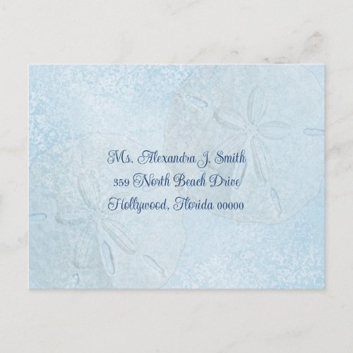 Sand Dollar Blues Wedding Invite Reply Postcard