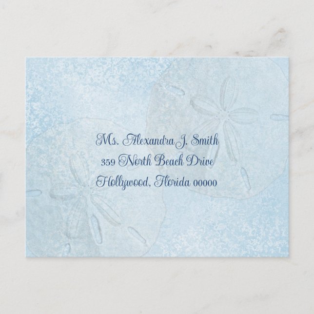 Sand Dollar Blues, Wedding Invite Reply Postcard (Front)