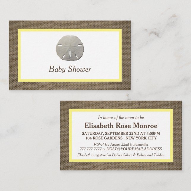 Sand Dollar & Burlap Baby Shower Ticket Invitation (Front/Back)