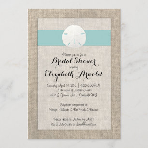 Sand Dollar Burlap Beach Wedding Bridal Shower Invitation