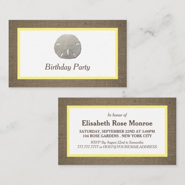 Sand Dollar & Burlap Birthday Party Ticket (Front/Back)