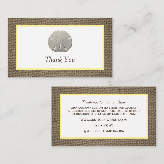 Sand Dollar & Burlap Business Thank You Card (Front/Back)