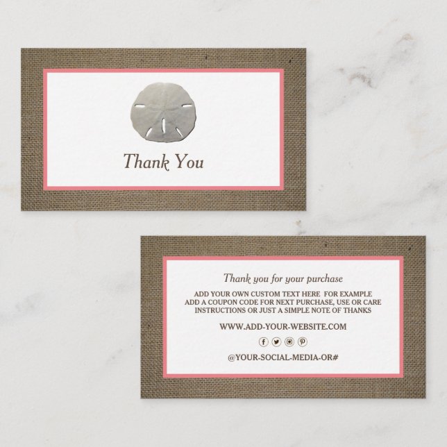 Sand Dollar & Burlap Business Thank You Card (Front/Back)