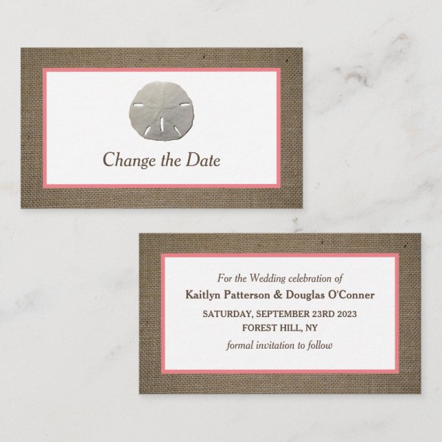 Sand Dollar & Burlap Change The Date Card (Front/Back)