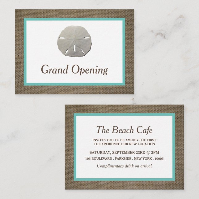 Sand Dollar & Burlap Grand Opening Ceremony Card (Front/Back)