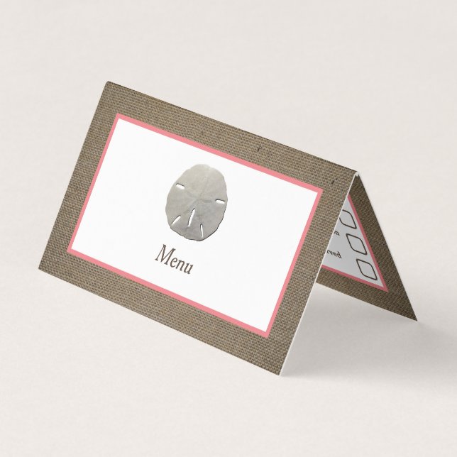 Sand Dollar & Burlap Menu Selection Card (Front)
