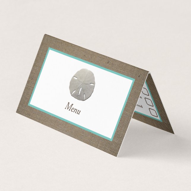 Sand Dollar & Burlap Menu Selection Card (Front)