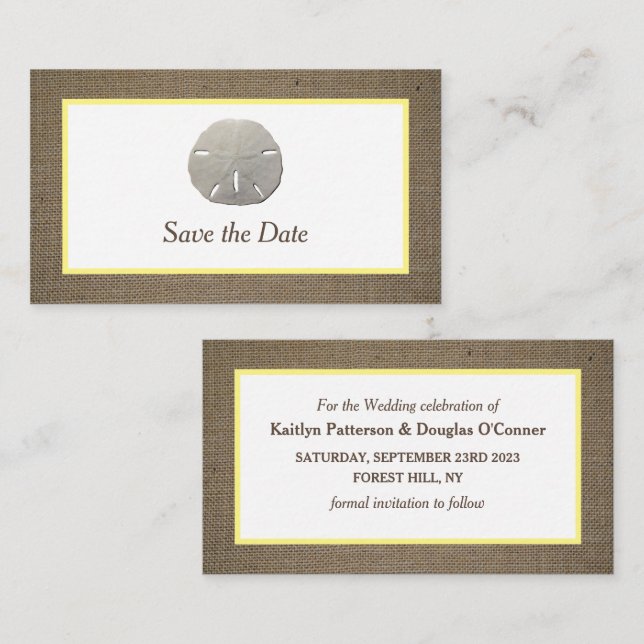 Sand Dollar & Burlap Save The Date Card (Front/Back)
