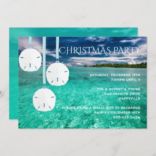Sand Dollar Christmas Party Turquoise Invitation