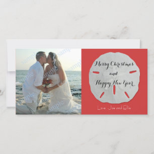 Sand Dollar Christmas Photo Card Red and White