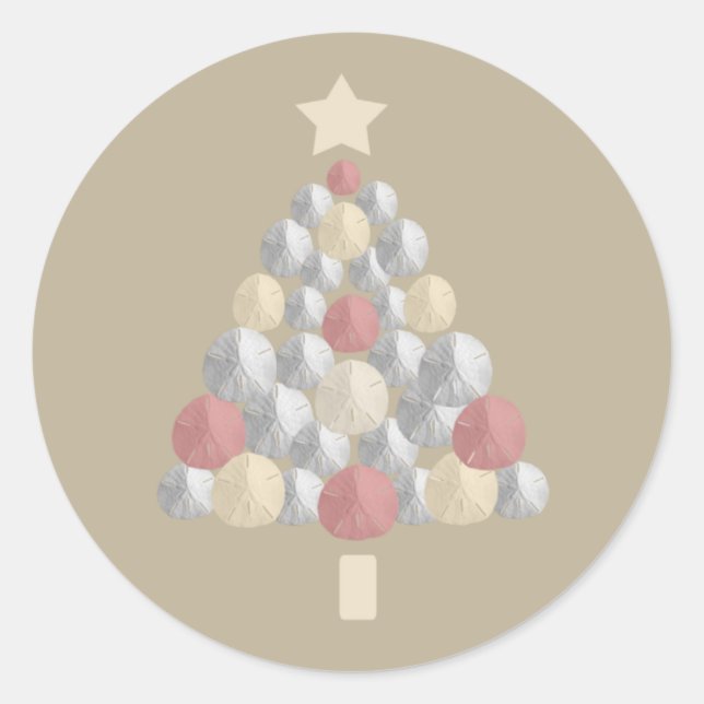 Sand Dollar Christmas Tree (light brown) Classic Round Sticker (Front)