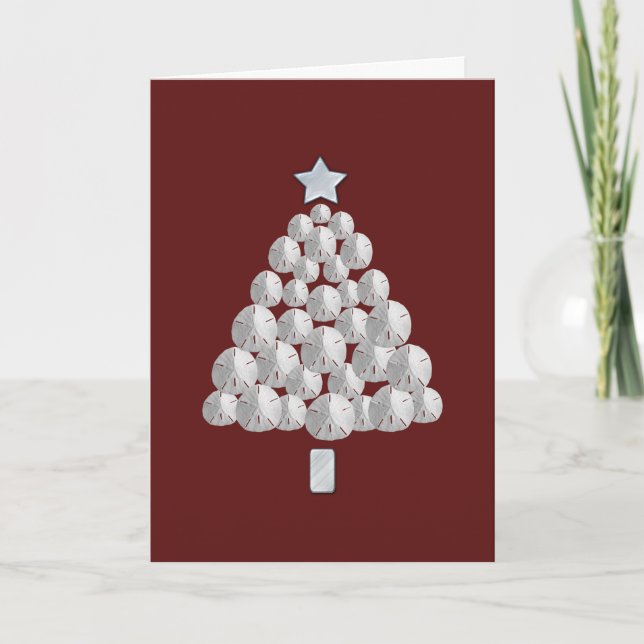 Sand Dollar Christmas Tree (red) Holiday Card (Front)