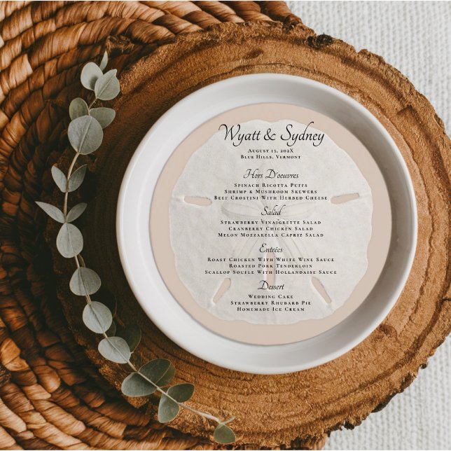 Sand Dollar Custom Round Wedding Menu Template (Creator Uploaded)