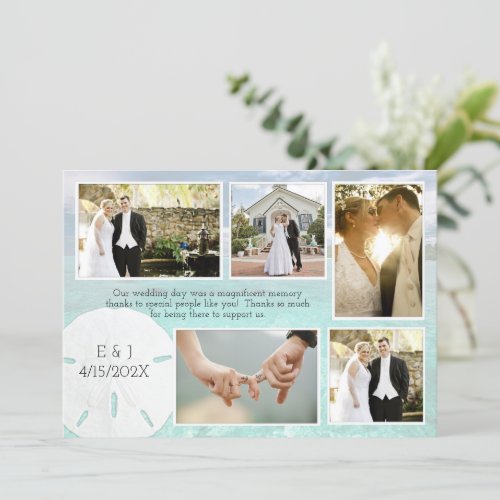 Sand Dollar Five Photos Wedding Thank You Card