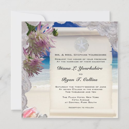 Sand Dollar &amp; Lace Tropical Invitation