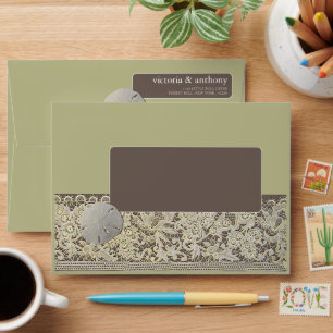 Sand dollar Lace, Vintage Beach Wedding Envelope