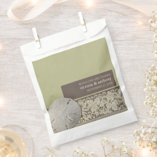 Sand dollar Lace, Vintage Beach Wedding Favor Bag