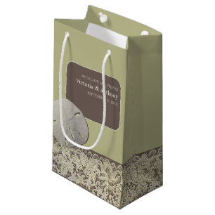 Sand dollar Lace, Vintage Beach Wedding Favor Small Gift Bag