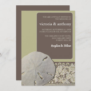 Sand dollar Lace, Vintage Beach Wedding Invitation