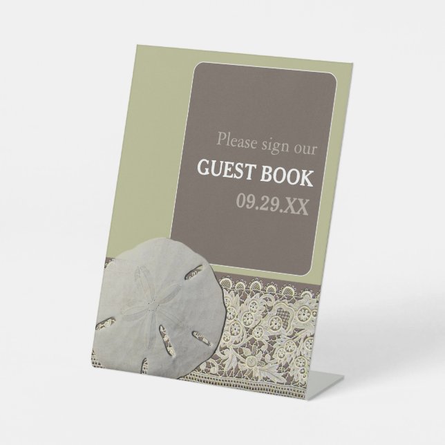 Sand dollar Lace, Vintage Beach Wedding Pedestal Sign (Front)