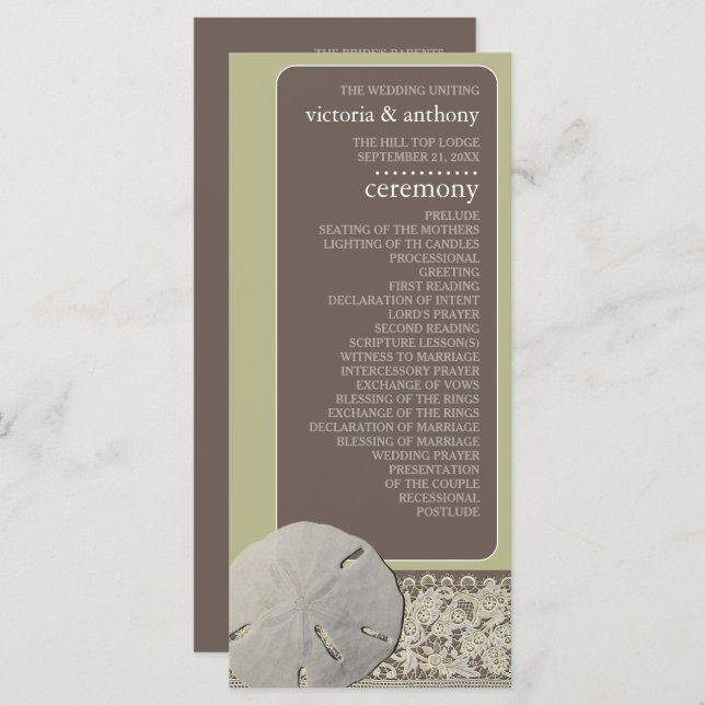 Sand dollar Lace, Vintage Beach Wedding Program (Front/Back)