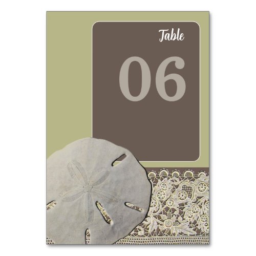 Sand dollar Lace Vintage Beach Wedding Table Number