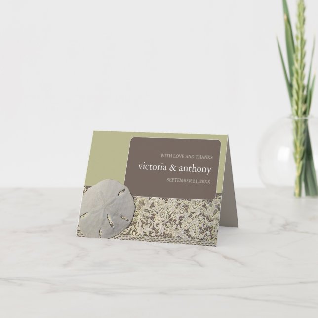 Sand dollar Lace, Vintage Beach Wedding Thank You (Front)