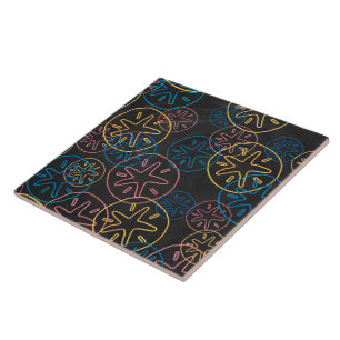 Sand Dollar Lines Red Yellow Blue Ceramic Tile
