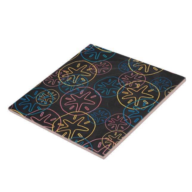 Sand Dollar Lines Red Yellow Blue Ceramic Tile (Side)