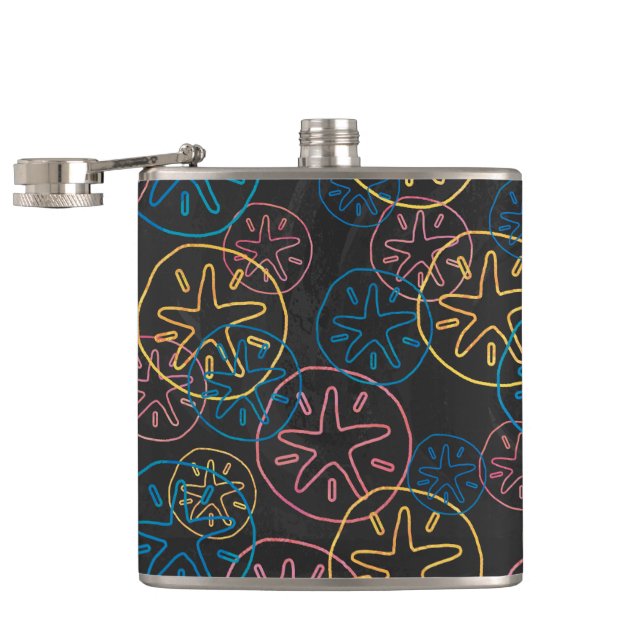 Sand Dollar Lines Red Yellow Blue Hip Flask (Opened)