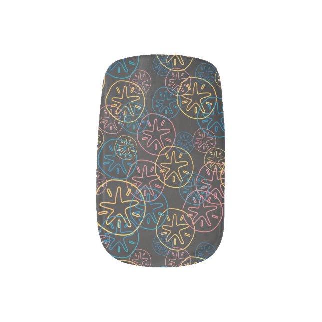 Sand Dollar Lines Red Yellow Blue Minx Nail Art (Left Thumb)