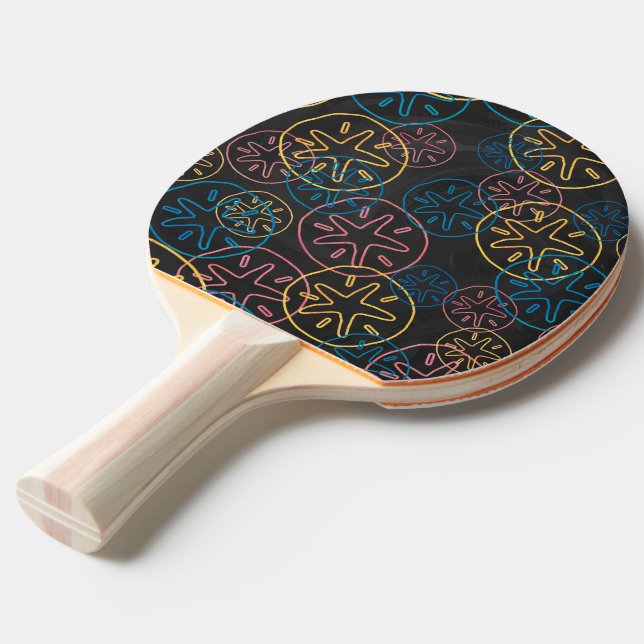 Sand Dollar Lines Red Yellow Blue Ping-Pong Paddle (Back Angle)