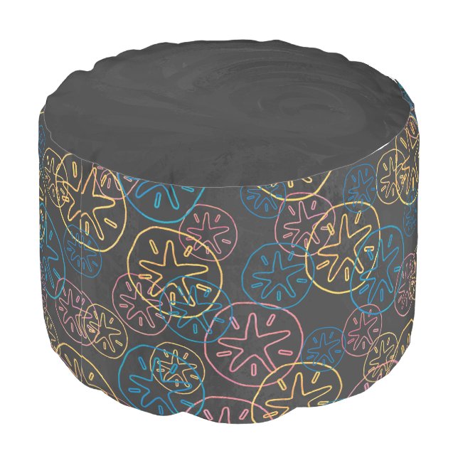 Sand Dollar Lines Red Yellow Blue Pouf (Angled Back)