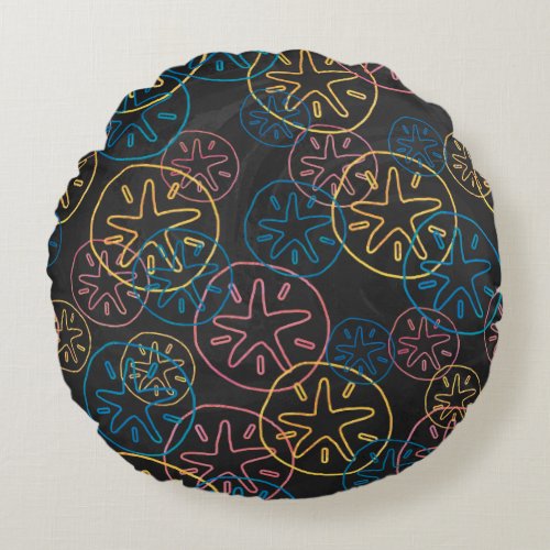 Sand Dollar Lines Red Yellow Blue Round Pillow