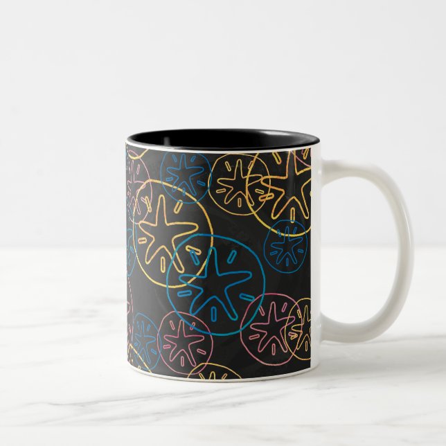 Sand Dollar Lines Red Yellow Blue Two-Tone Coffee Mug (Right)