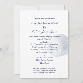 Sand Dollar Navy Blue Wedding Invitation