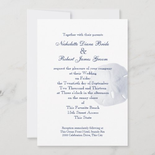 Sand Dollar Navy Blue Wedding Custom Invite