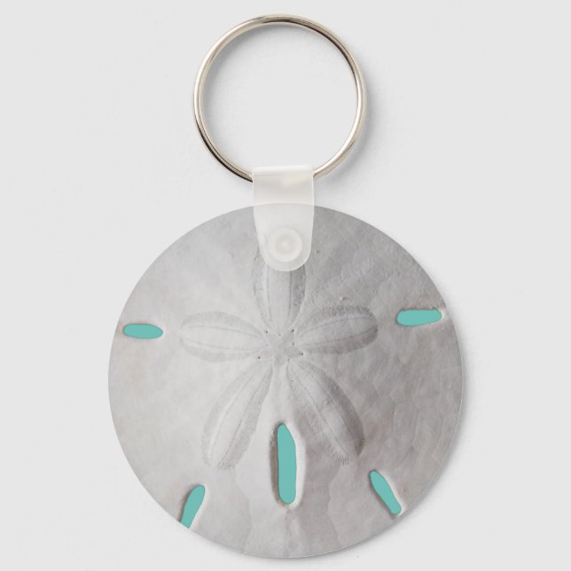 Sand dollar ocean beach summer turquoise white keychain (Front)