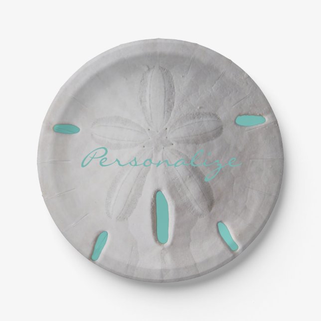 Sand dollar ocean beach summer turquoise white   paper plates (Front)
