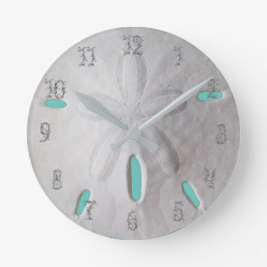 Sand dollar ocean beach white turquoise  round clock
