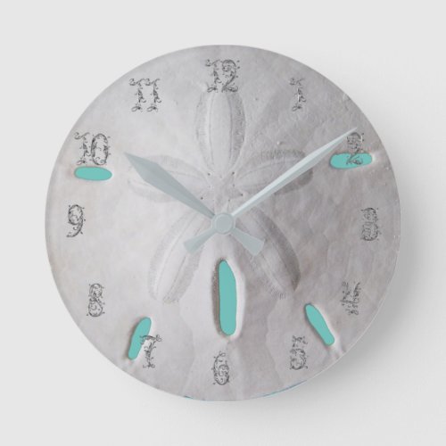 Sand dollar ocean beach white turquoise  round clock