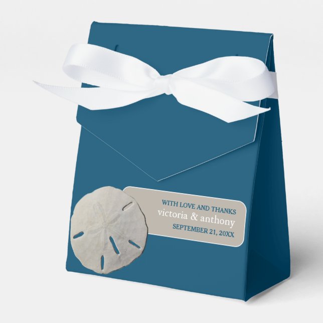 Sand dollar, Ocean Blue Beach Wedding Favor Boxes (Front Side)