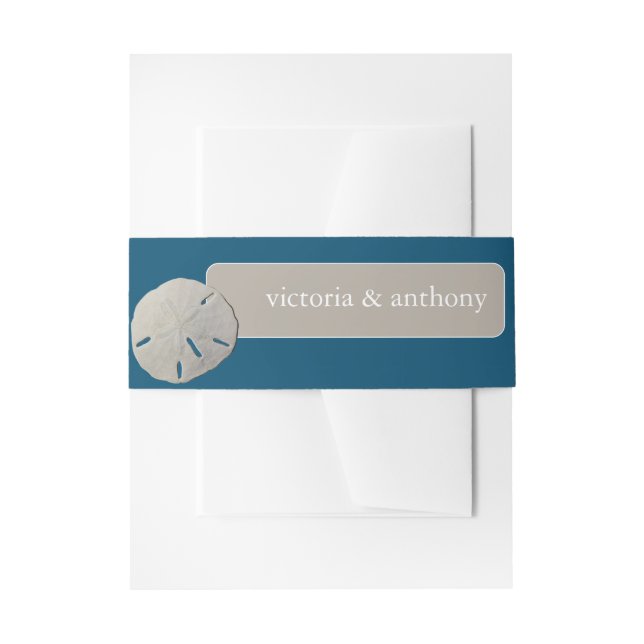 Sand dollar, Ocean Blue Beach Wedding Invitation Belly Band (Front Example)