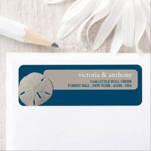 Sand dollar, Ocean Blue Beach Wedding Label