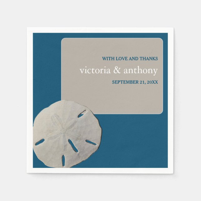 Sand dollar, Ocean Blue Beach Wedding Napkins (Front)